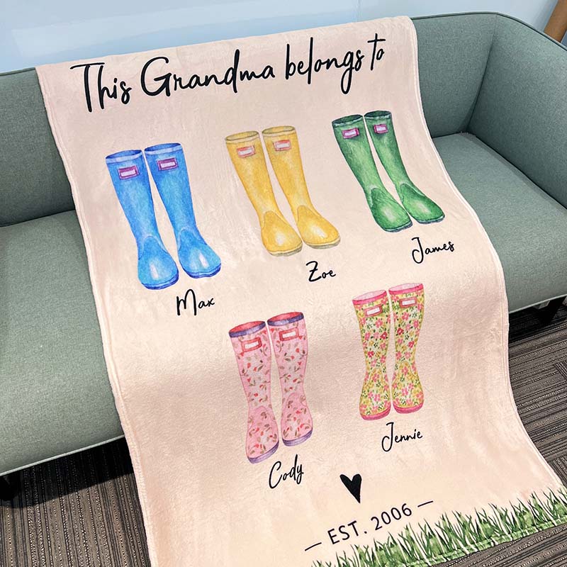 Personalized Family Rain Boots Names Blanket&Pillow