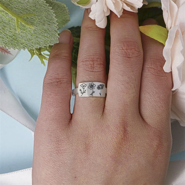 Personalized Family Birth Flower Ring #3