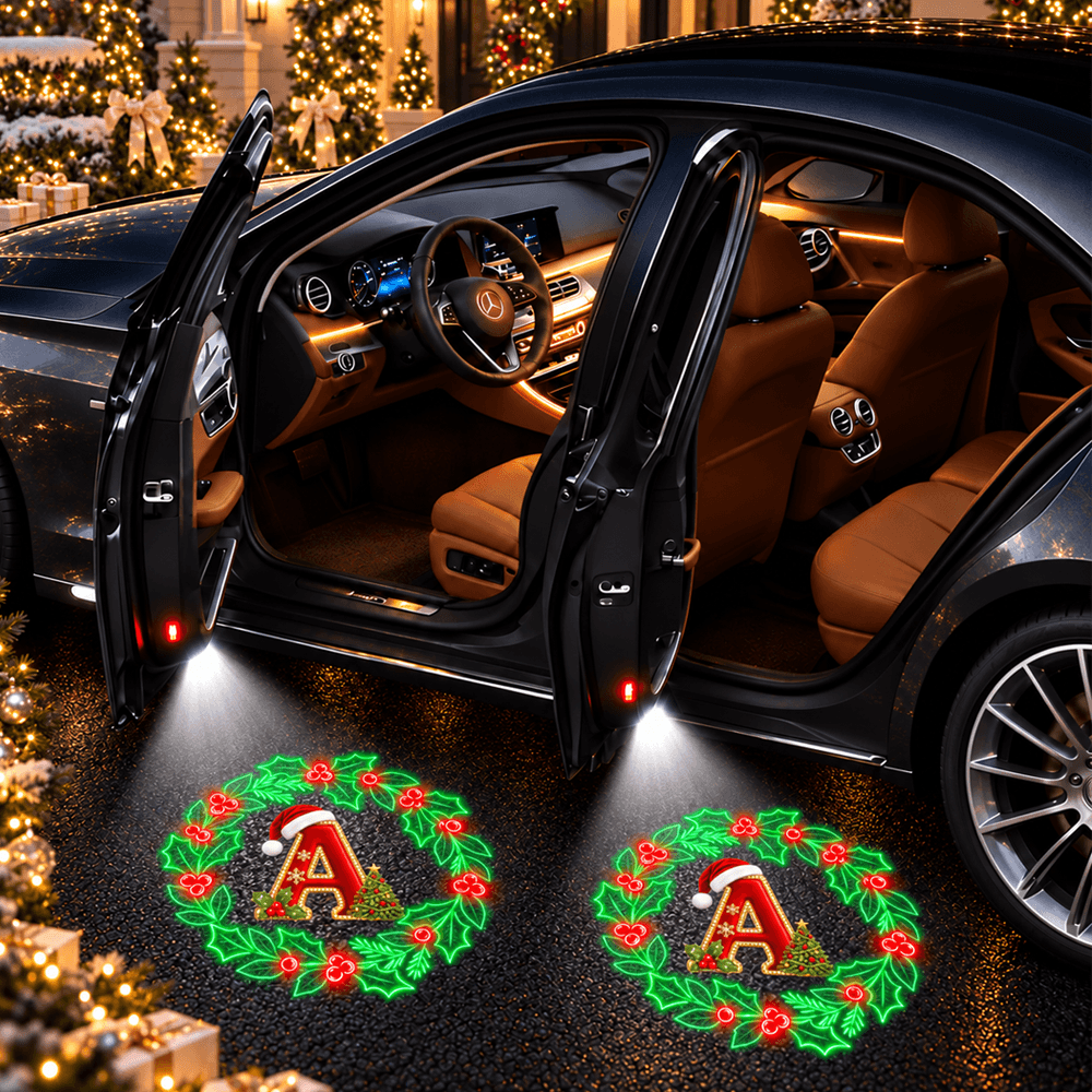 Personalized Christmas Wreath Car Door Projector Lights