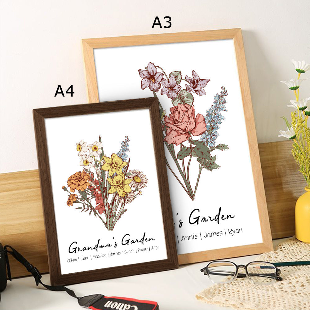 50%OFF🌟Birth Flower Family Bouquet Personalized Names Frame