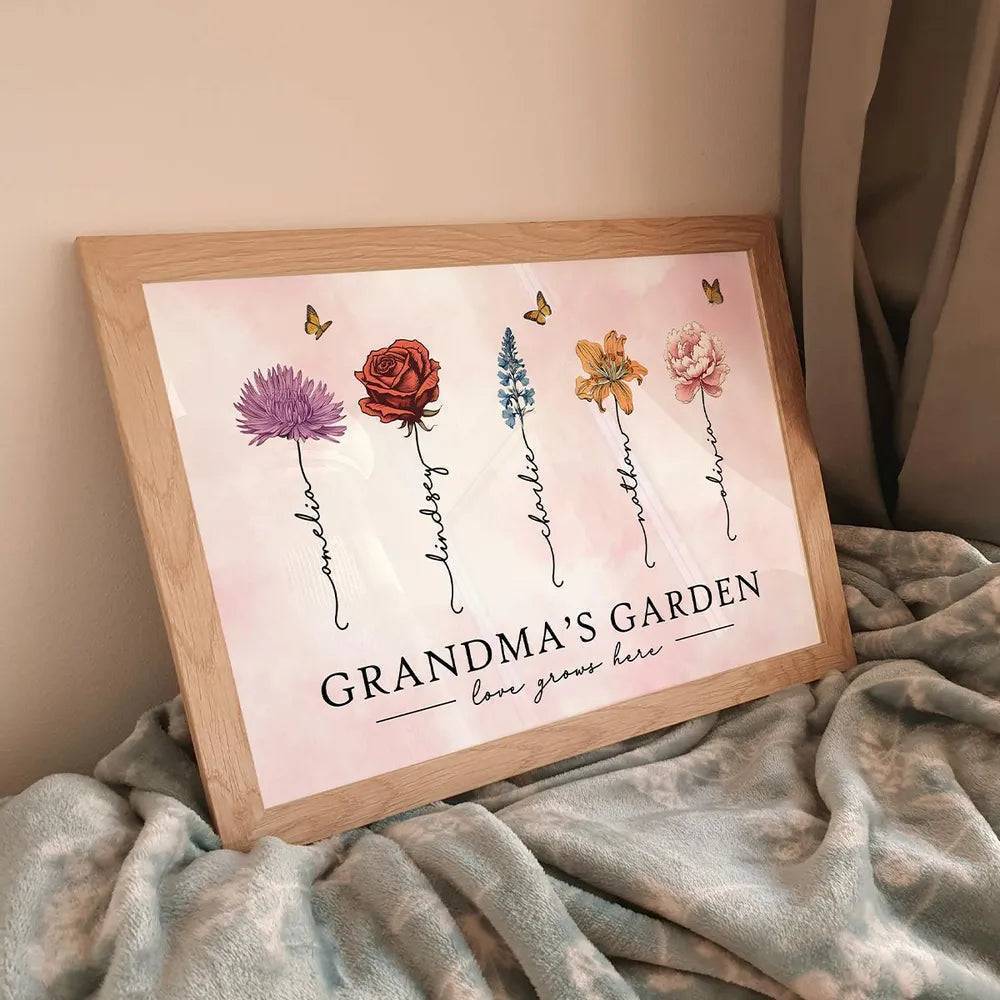 Custom Poster & Canvas Grandma's Garden Love Grows Here Beautiful Birth Month Flower