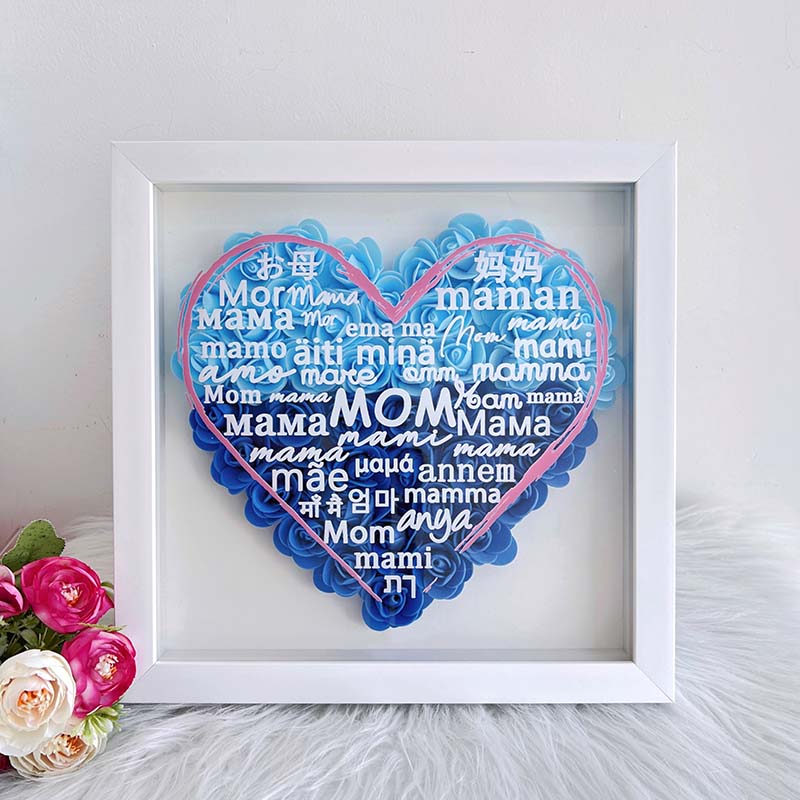 100 Languages Mom Heart Shaped Flower Shadow Box