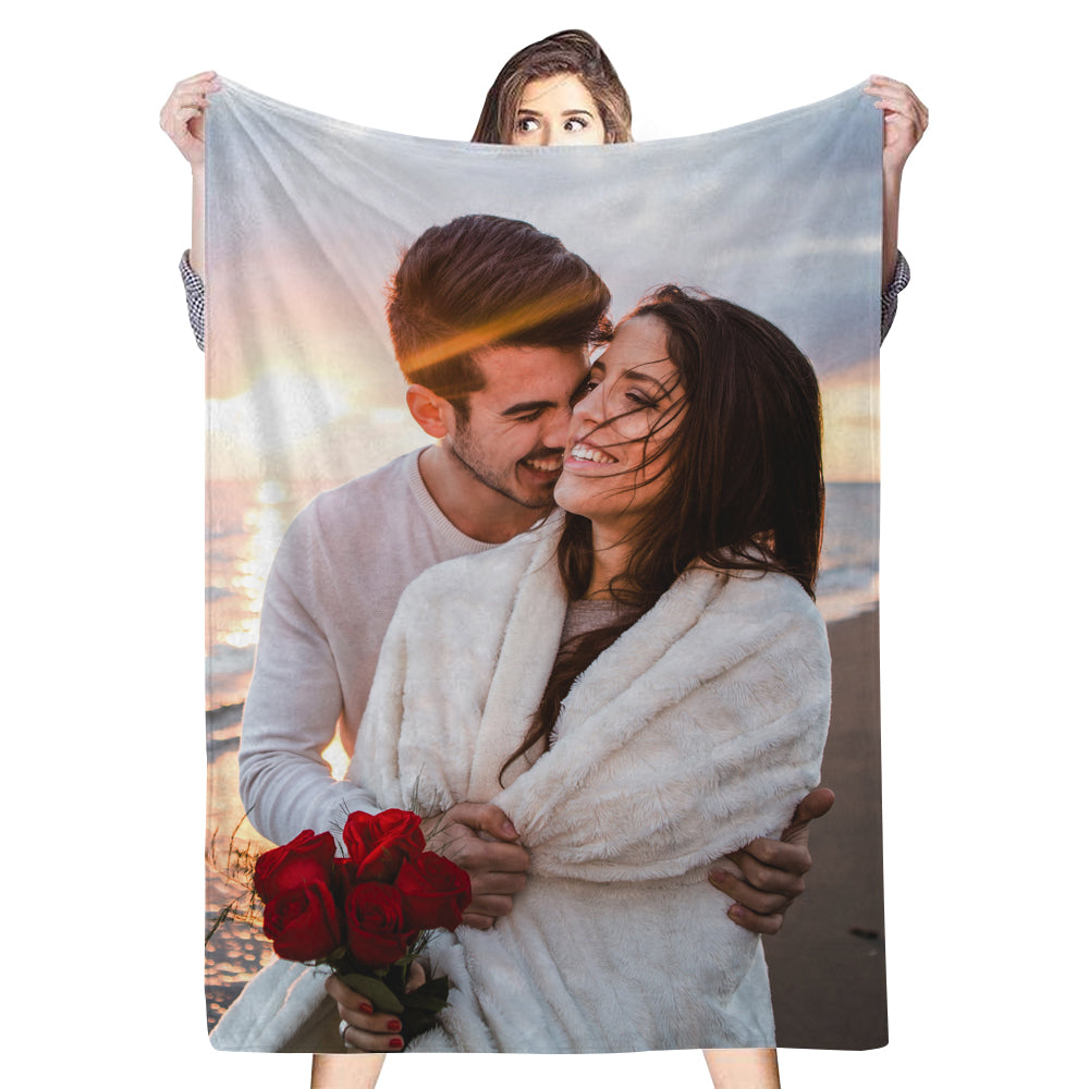 Custom 1 Photo Fleece Blankets for Couple Family 💞