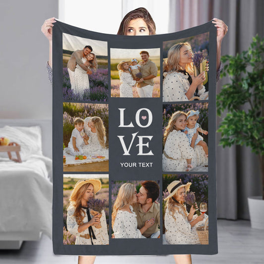 Custom 8 Photos&Text LOVE Fleece Blanket💞