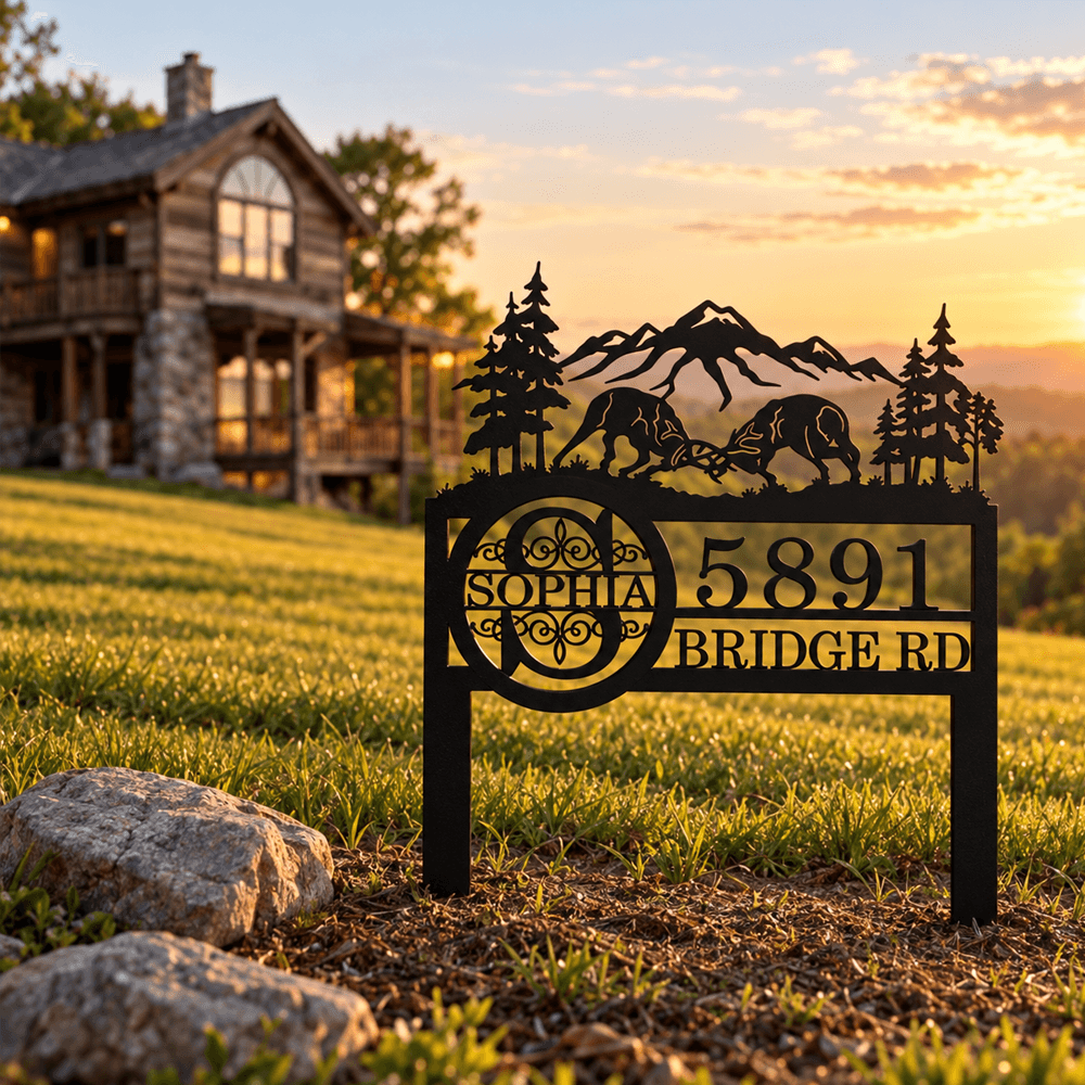 Personalized Deer Mountain Metal Garden Stake