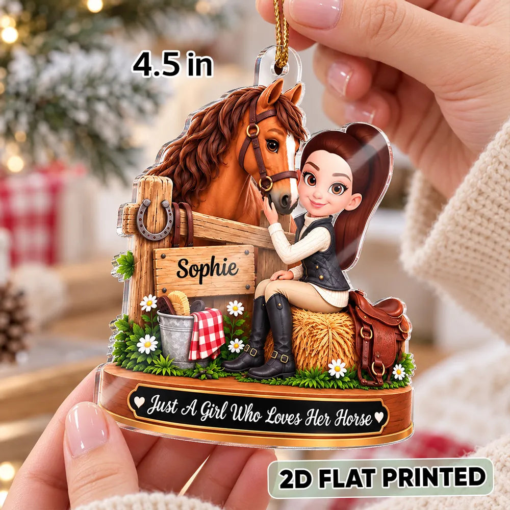 Personalized Horse Girl Rustic Stable Acrylic Ornament