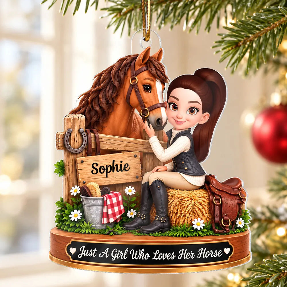 Personalized Horse Girl Rustic Stable Acrylic Ornament