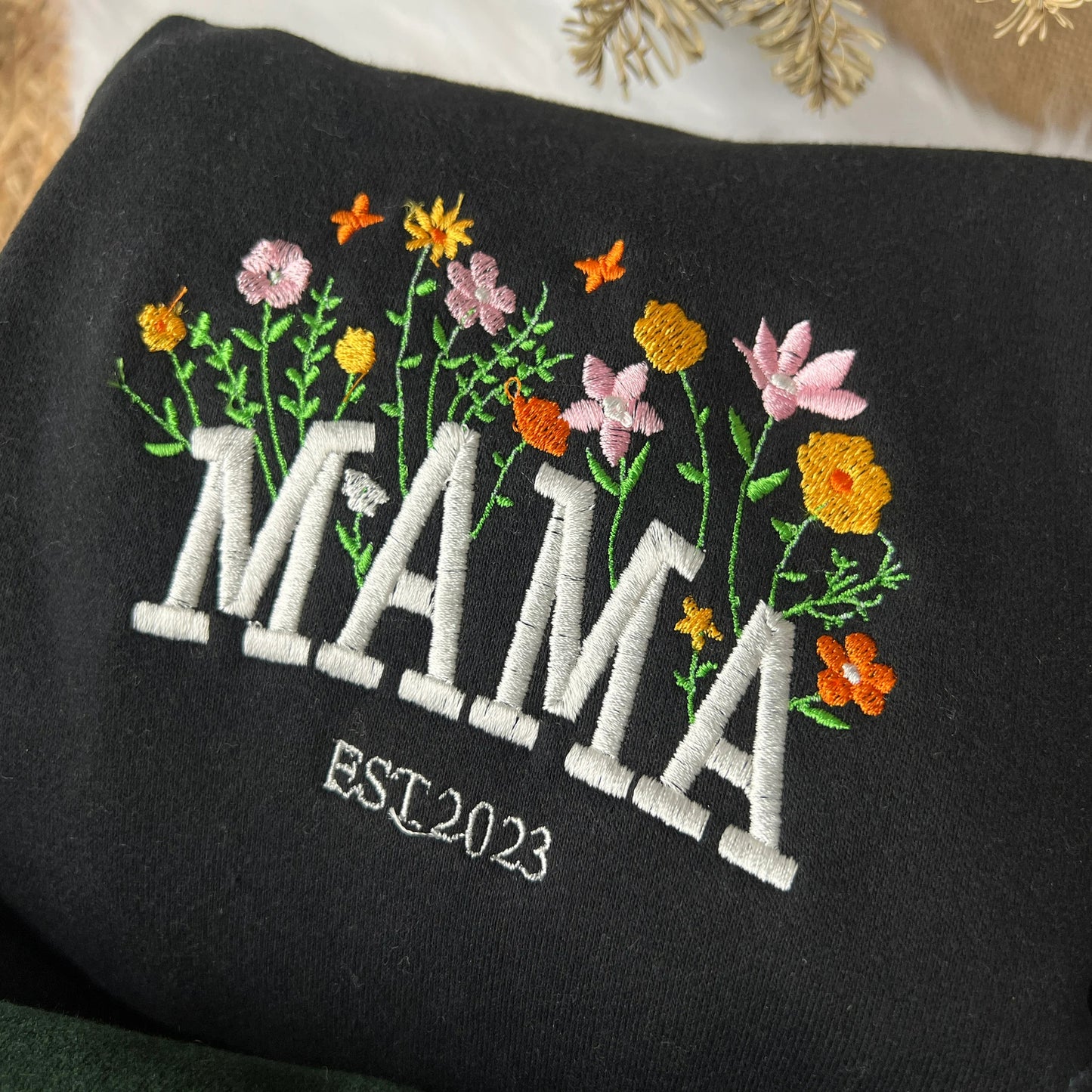 Custom Mama Embroidered Floral Sweatshirt