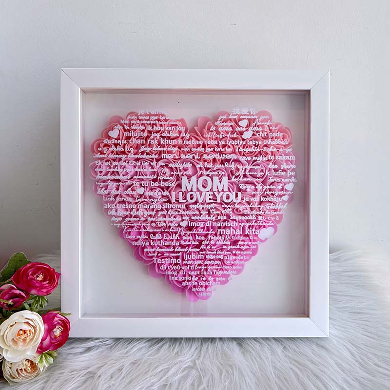 100 Languages Mom Heart Shaped Flower Shadow Box