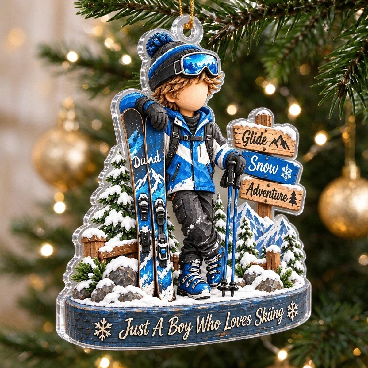 Personalized Skiing Skier Christmas Acrylic Ornament