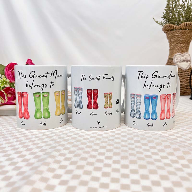 Personalized Family Rain Boots Names Mug