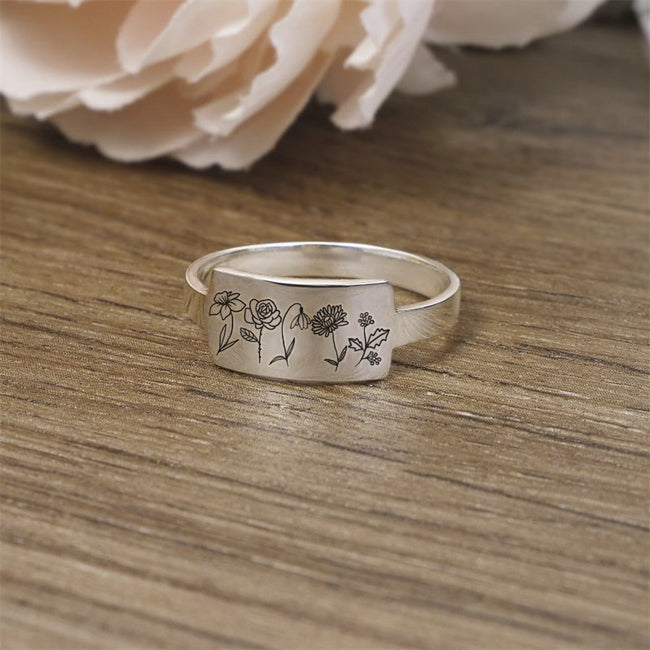 Personalized Family Birth Flower Ring #3