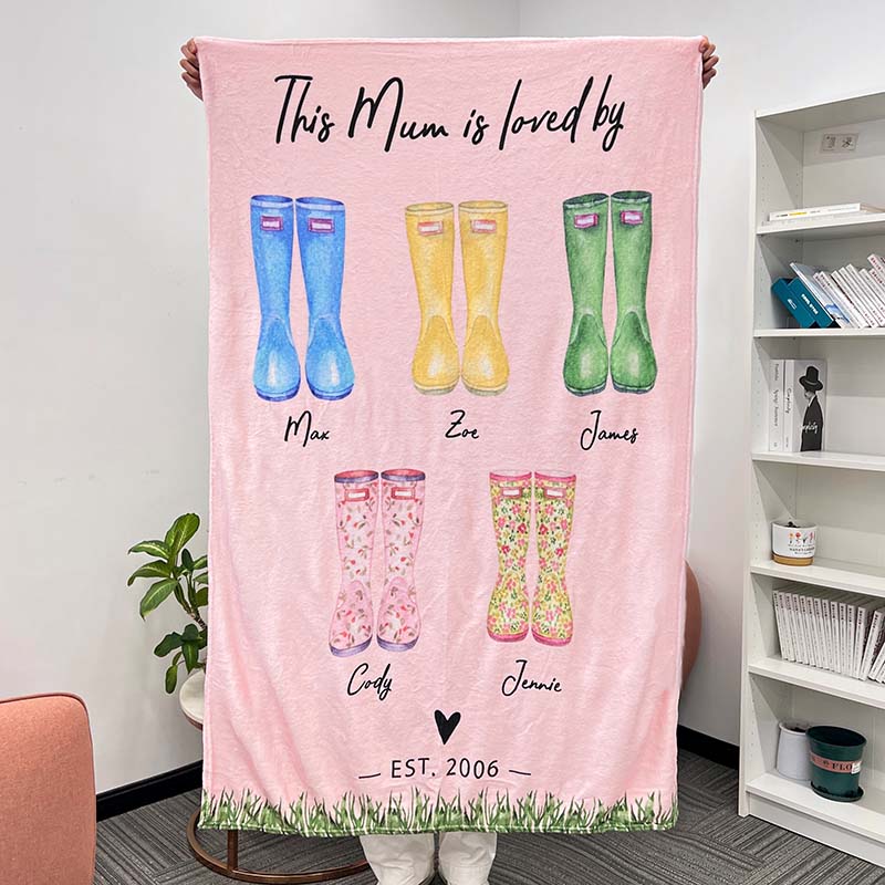 Personalized Family Rain Boots Names Blanket&Pillow