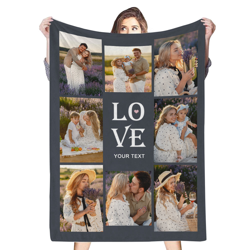 Custom 8 Photos&Text LOVE Fleece Blanket💞