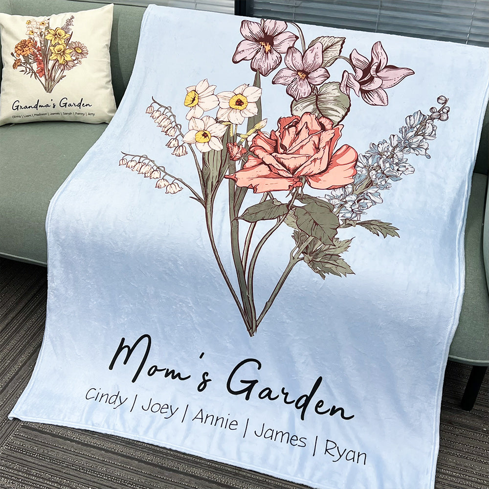 Birth Flower Family Bouquet Customized Winter Blanket ⭐️