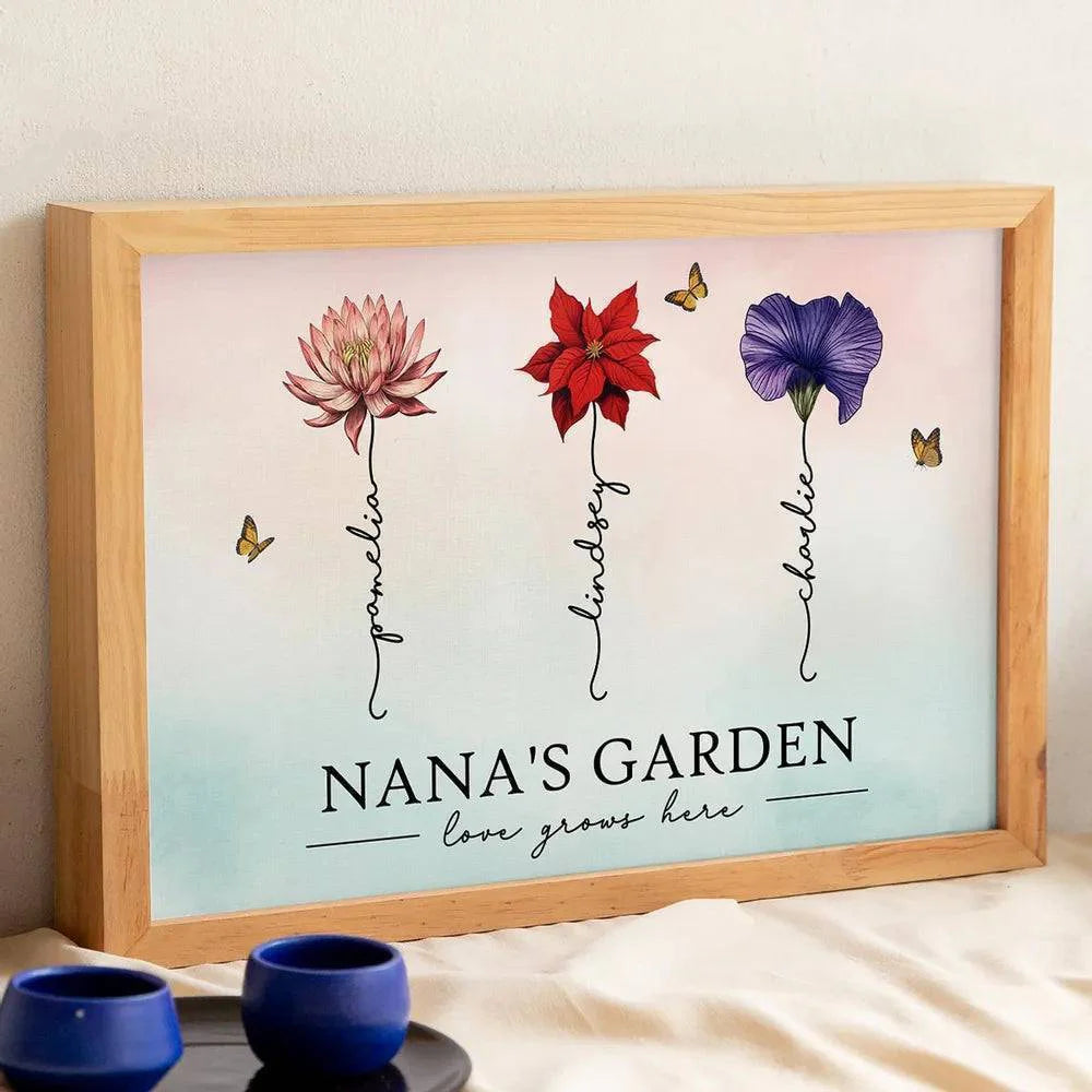 Custom Poster & Canvas Grandma's Garden Love Grows Here Beautiful Birth Month Flower