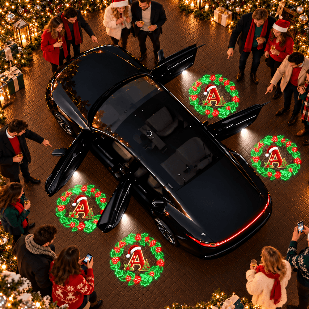 Personalized Christmas Wreath Car Door Projector Lights