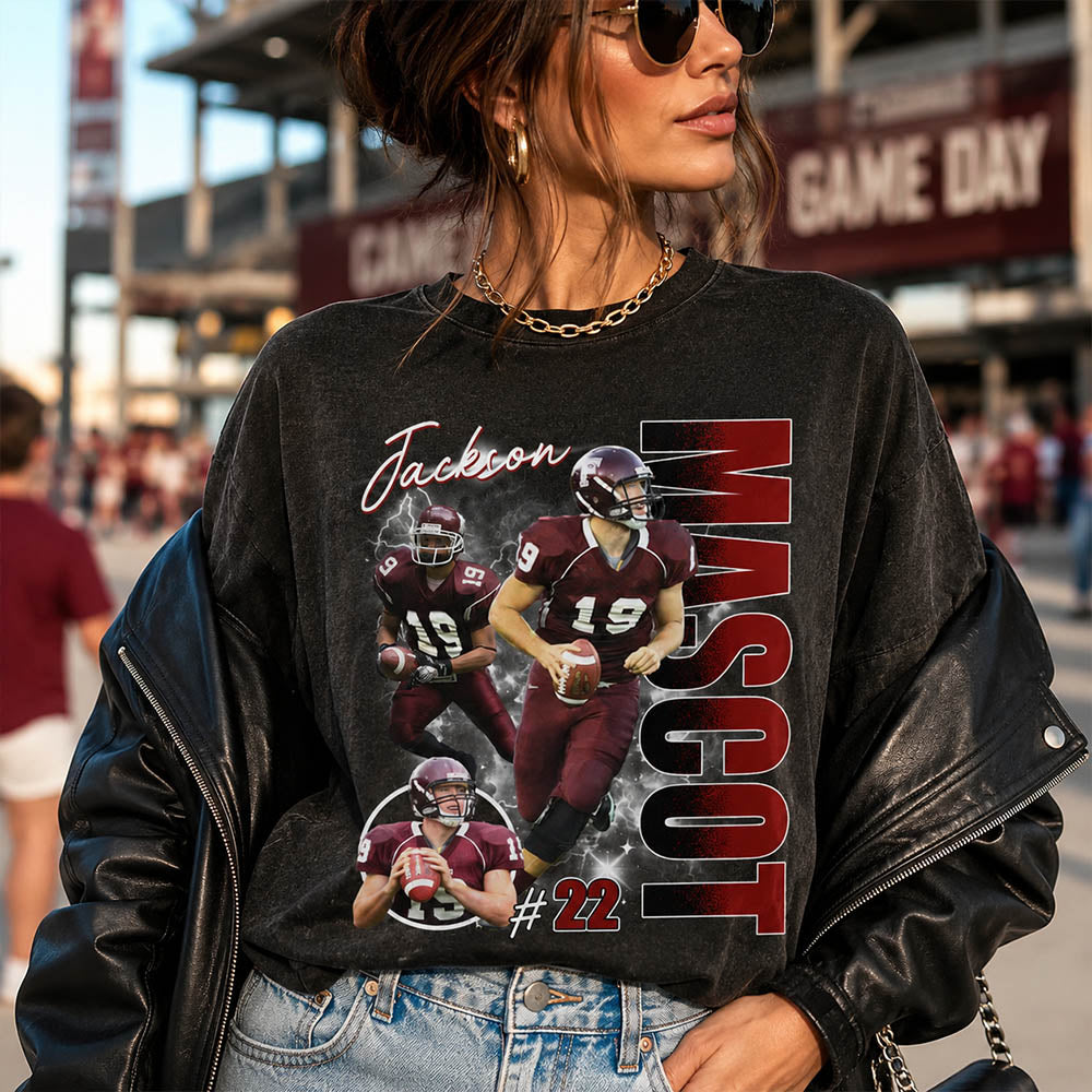 Custom Football Photo Shirt with Player Name & Team Mascot