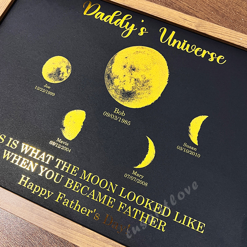 Print Custom encircling the moon Phase Frame With Text & Date- Daddy's Universe