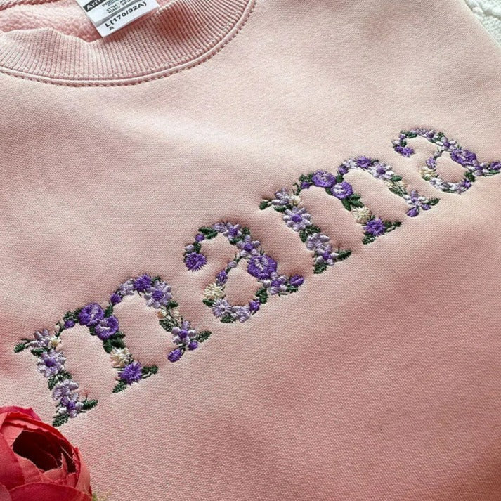 Sweatshirt mit Blumen-Mama-Stickerei