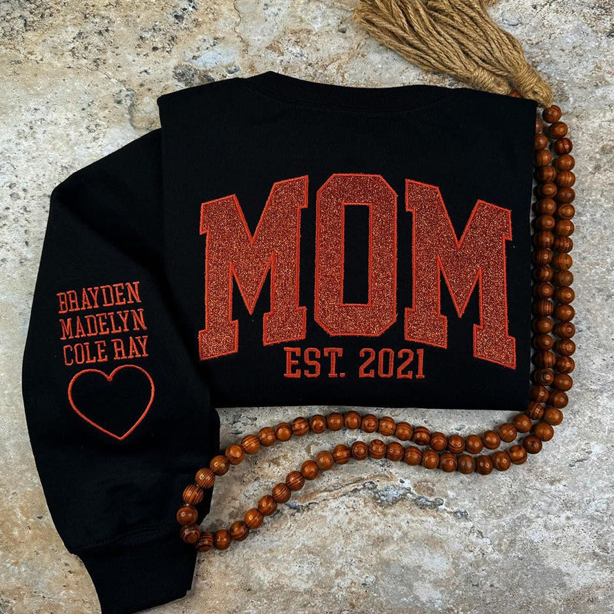 Embroidered Applique Glitter Mama Sweatshirt