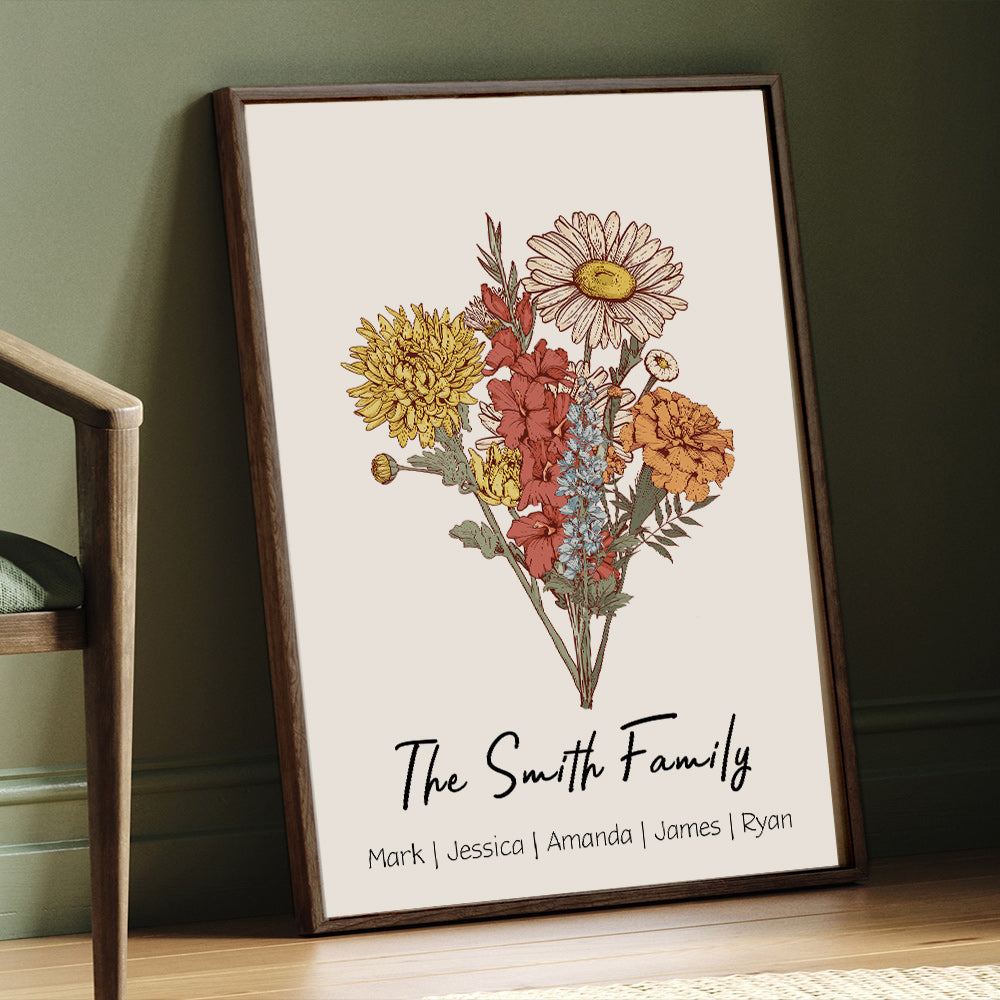 50%OFF🎉Birth Flower Family Bouquet Personalized Names Frame🎉