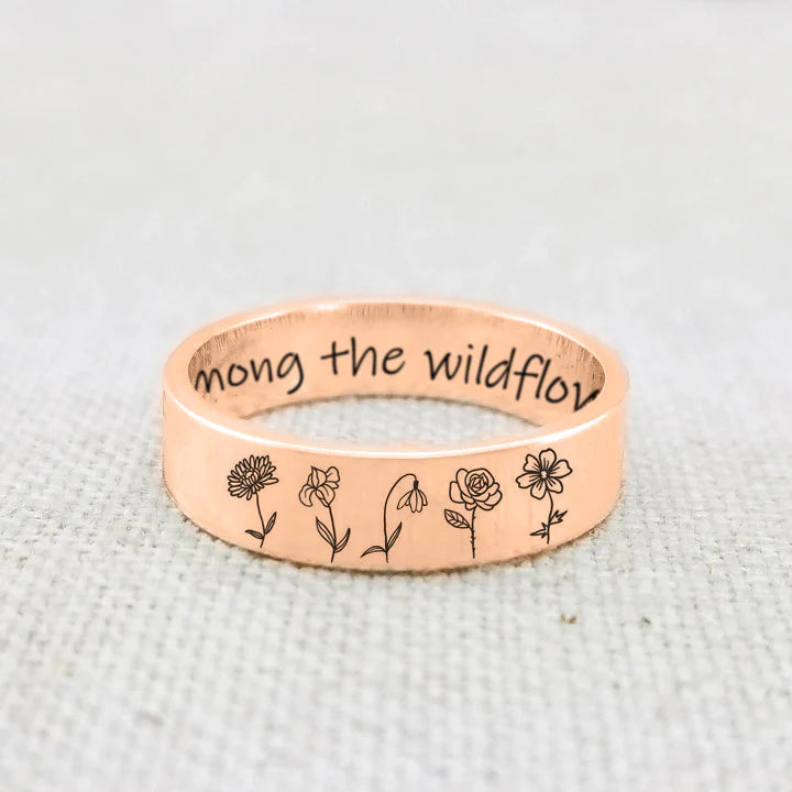 Personalized Family Birth Flower Ring #4