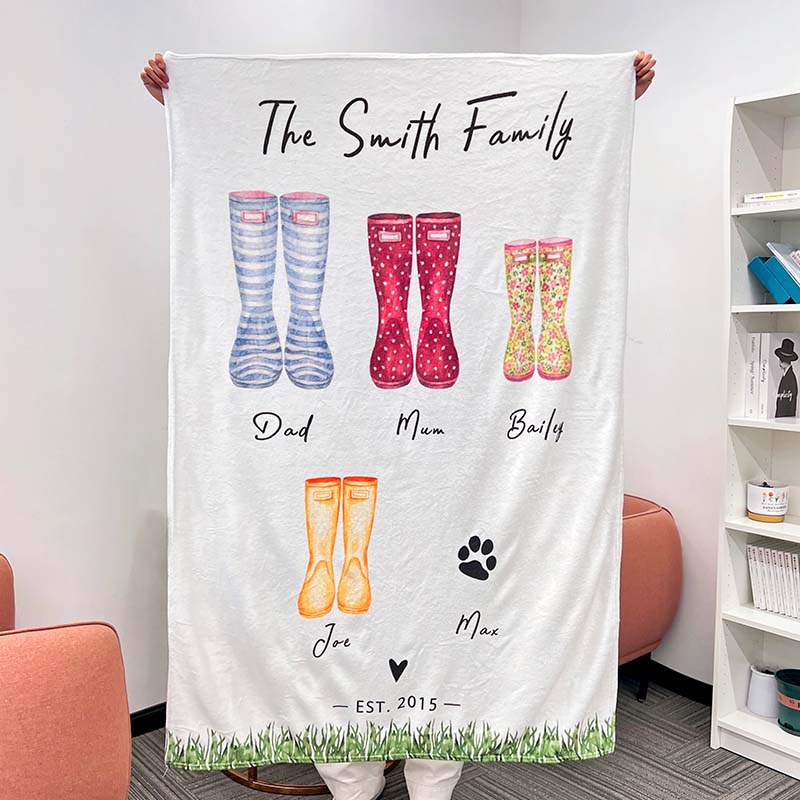 Personalized Family Rain Boots Names Blanket&Pillow