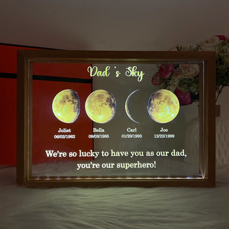 Led light frame with text and date - dad's universe