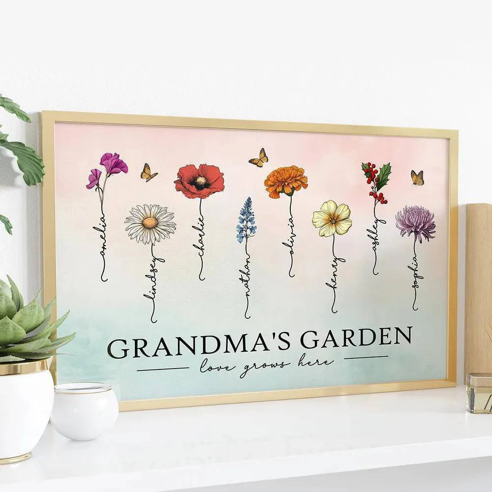 Custom Poster & Canvas Grandma's Garden Love Grows Here Beautiful Birth Month Flower