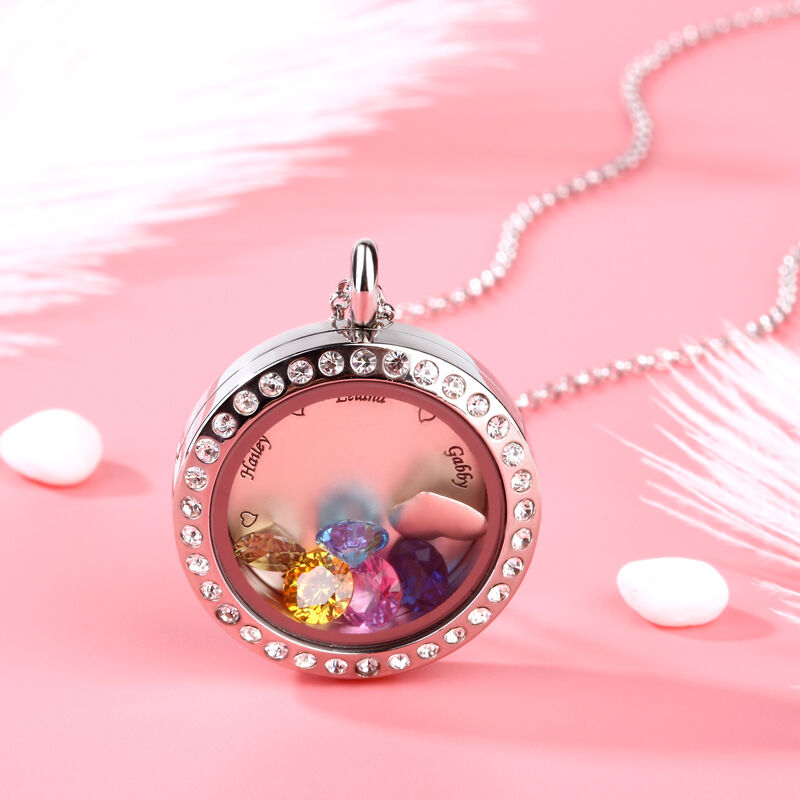 "Around You" Personalized Locket Necklace With Birthstone