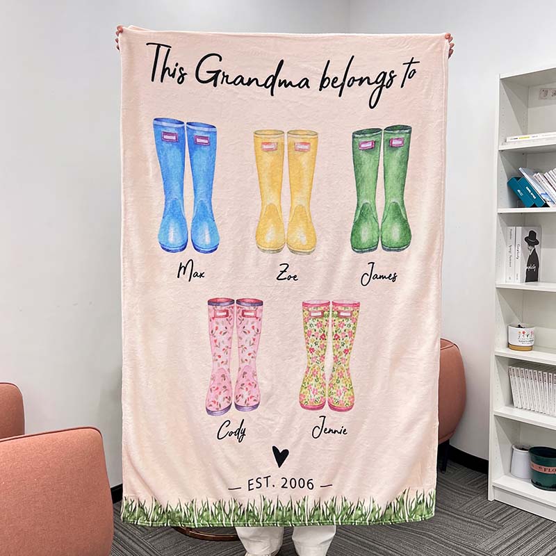 Personalized Family Rain Boots Names Blanket&Pillow