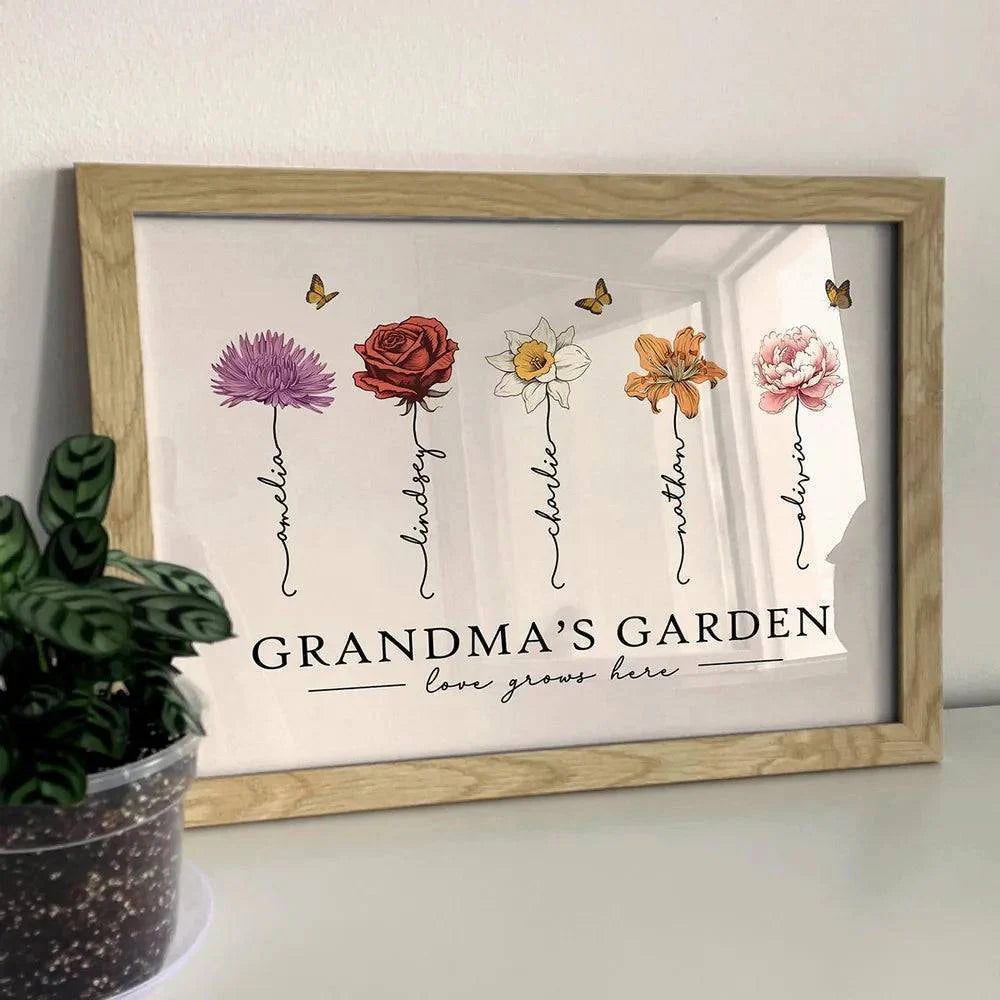 Custom Poster & Canvas Grandma's Garden Love Grows Here Beautiful Birth Month Flower