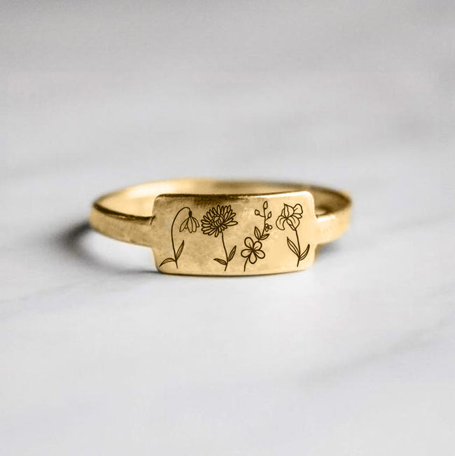 Personalized Family Birth Flower Ring #3