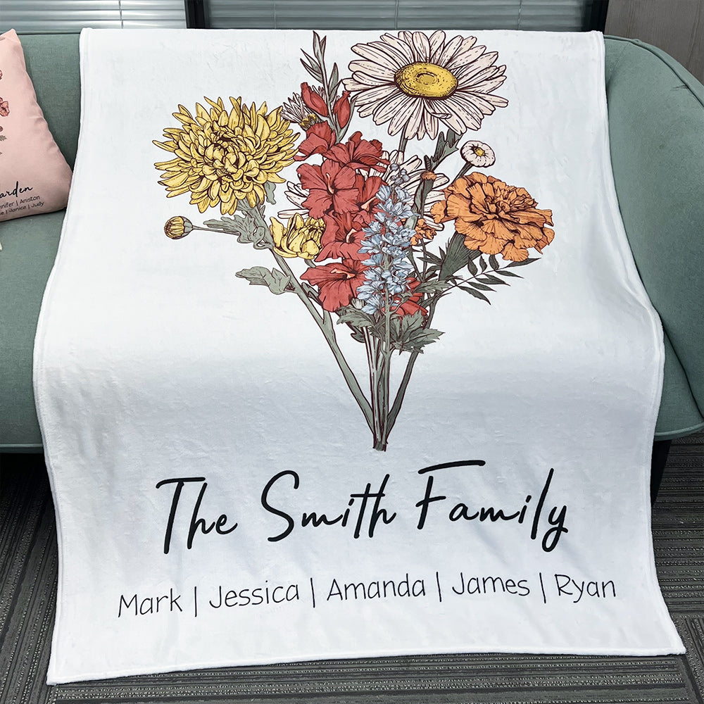 Birth Flower Family Bouquet Customized Winter Blanket ⭐️