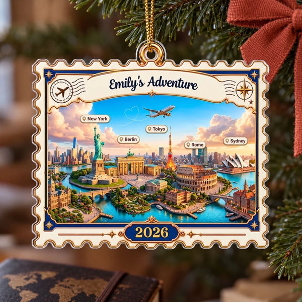 Travel Destinations Stamp 2D Flat Printed - Personalized Acrylic Ornament