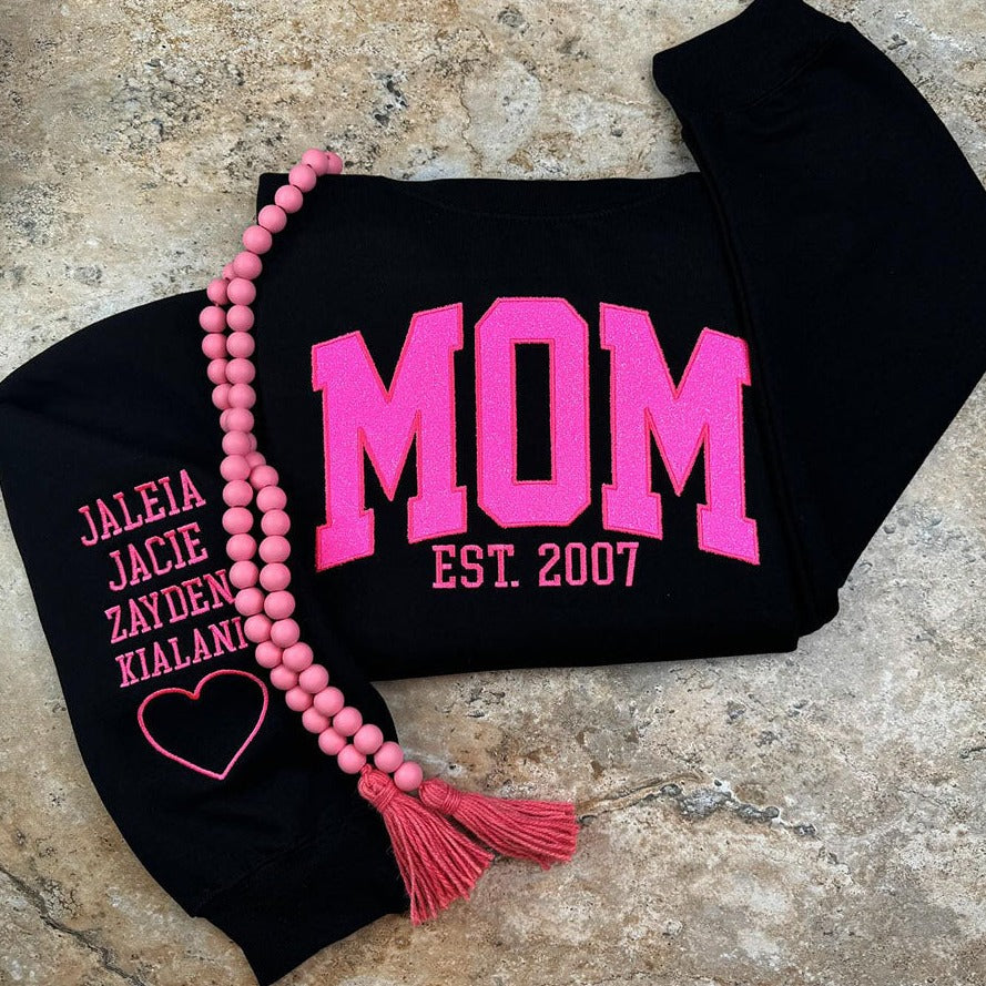 Embroidered Applique Glitter Mama Sweatshirt