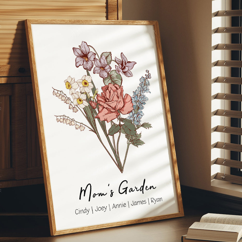 Birth Flower Family Bouquet Personalized Names Frame 🌟