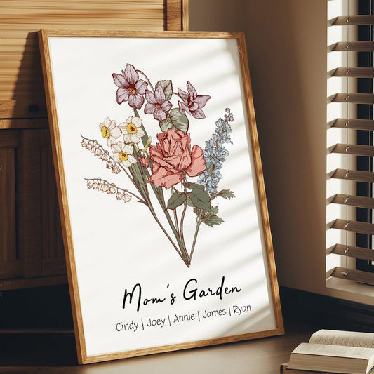 50%OFF🌟Birth Flower Family Bouquet Personalized Names Frame