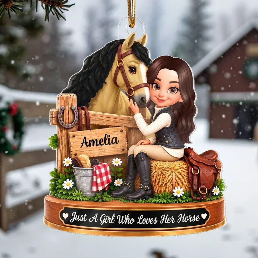 Personalized Horse Girl Rustic Stable Acrylic Ornament