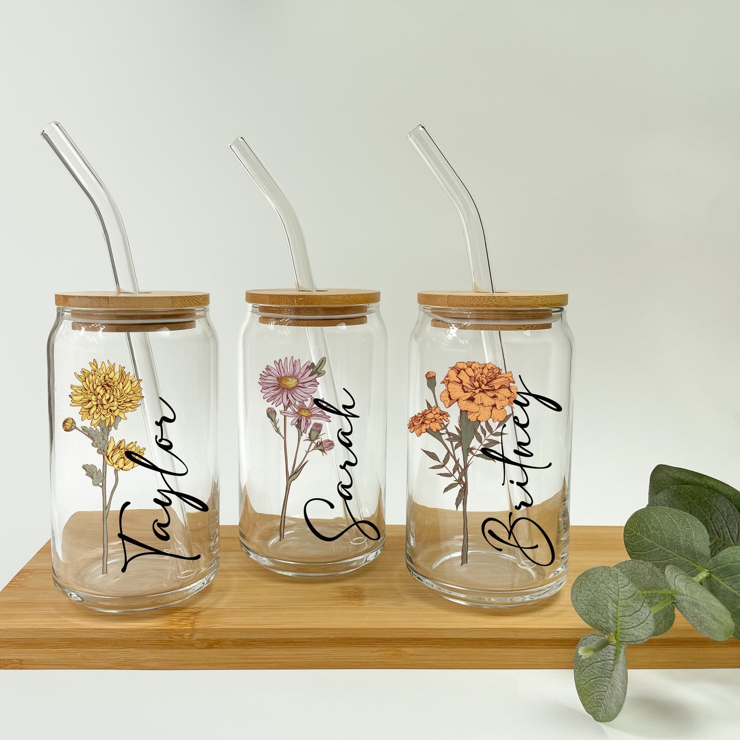 50%OFF⭐️Personalized Iced Coffee Glass Tumbler  With Name And Birth Flower