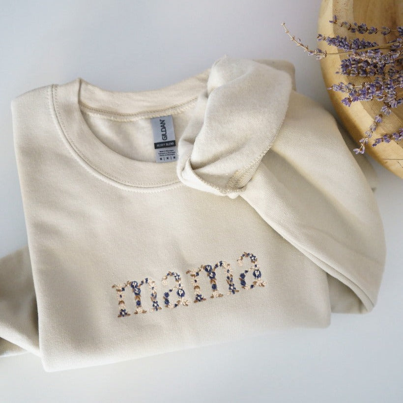 Sweatshirt mit Blumen-Mama-Stickerei