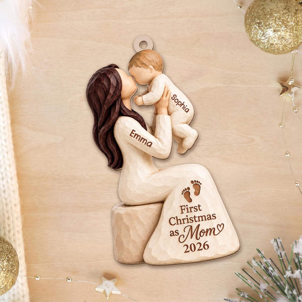 Personalized First Christmas As Mom Wood Ornament