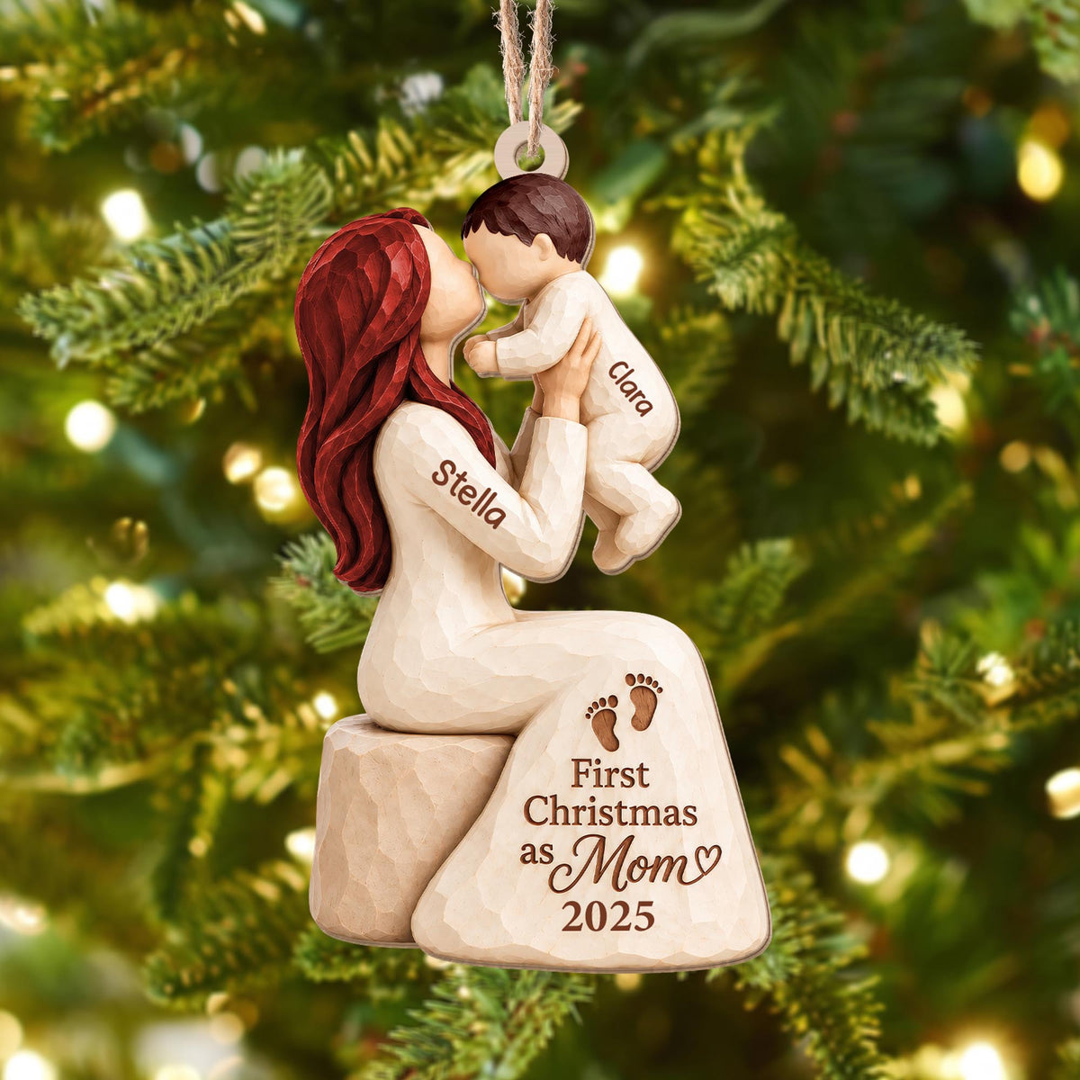 Personalized First Christmas As Mom Wood Ornament
