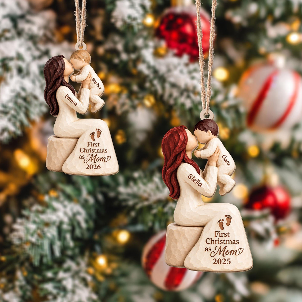 Personalized First Christmas As Mom Wood Ornament