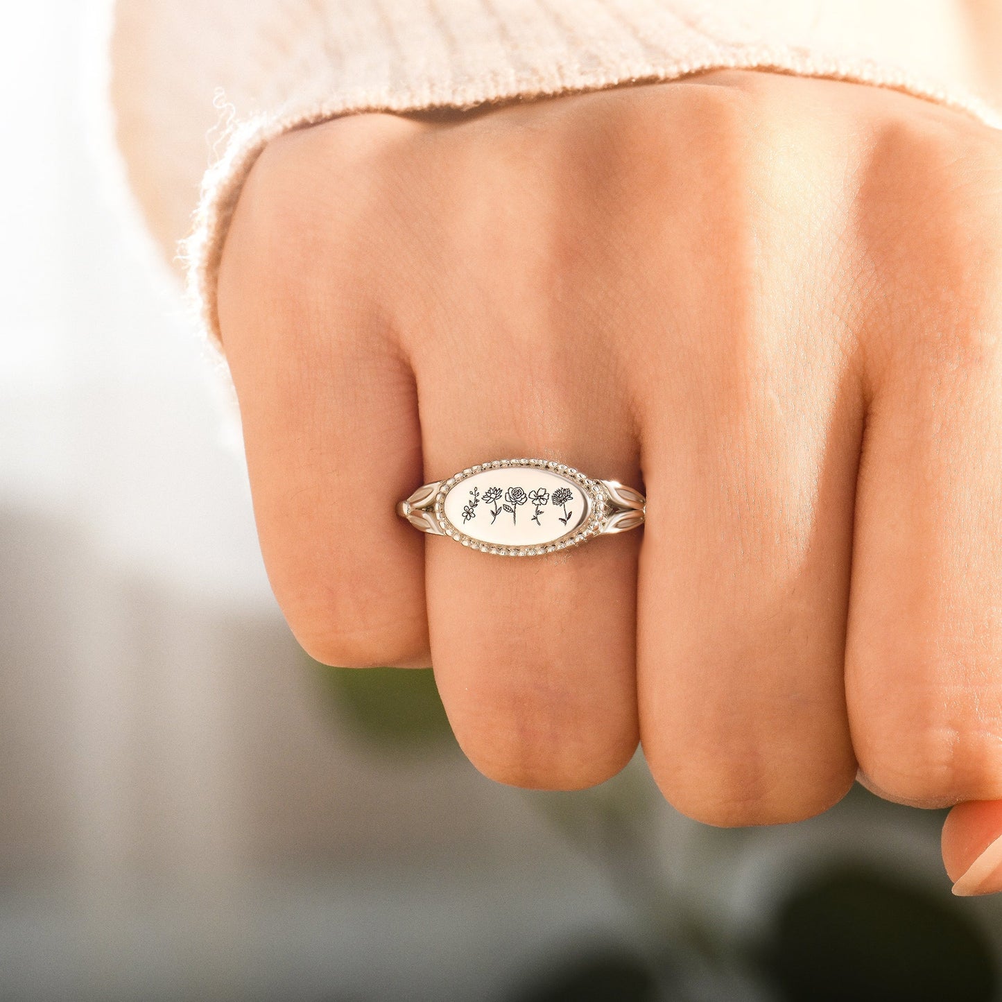 Personalized Family Birth Flower Ring #1