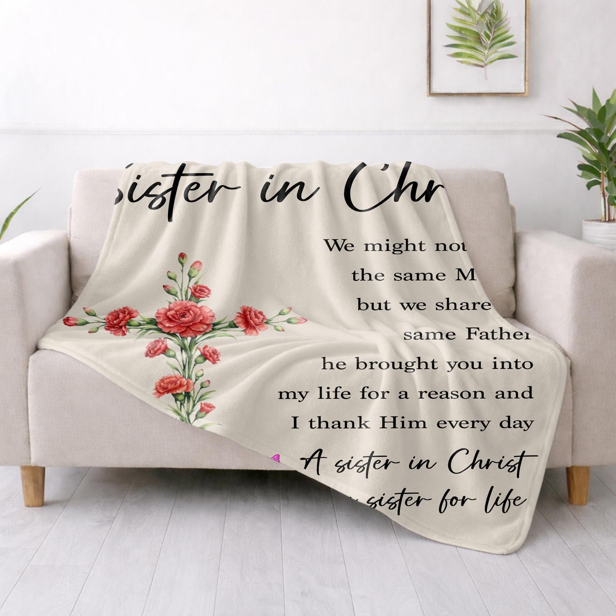 To My Sister In Christ Flower Cross And Butterfly - Personalized Custom Blanket - FTH184_BLK