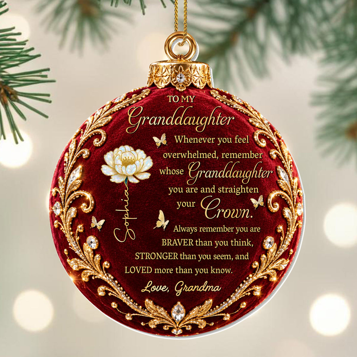 Personalized Granddaughter Crown Birth Flower Ornament