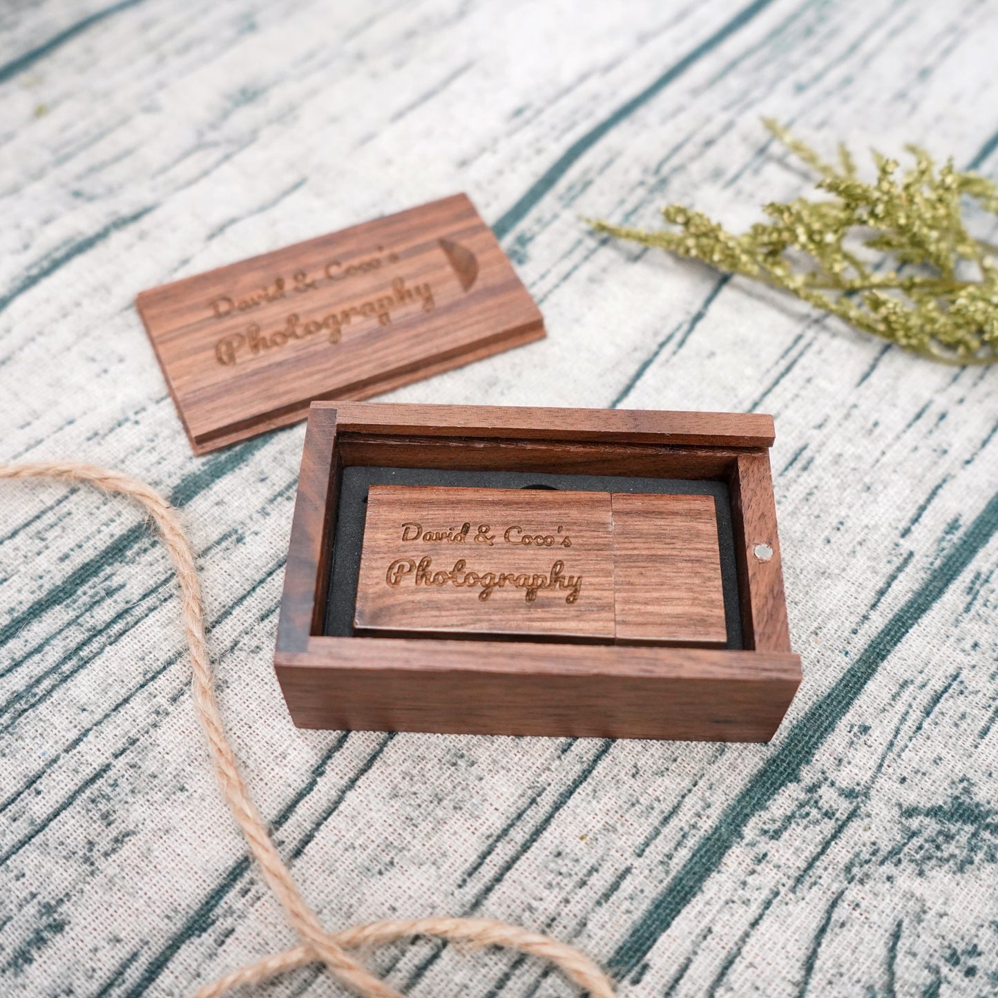 Engraved USB Flash Drive & Thin Walnut Wood Box Set