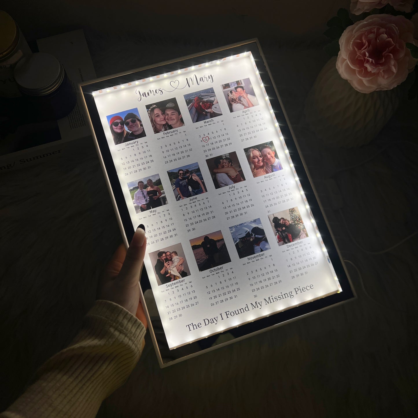 Personalized 2025 Calendar Mirror Light Box with Photo